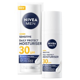 NIVEA MEN Sensitive Daily Protect Moisturiser SPF 30 (50ml), Moisturising Men's Face Cream Suitable For Sensitive Skin, Lightweight Face Moisturiser with UV Protection, Non-Greasy Formula