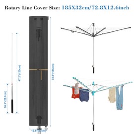 VANSHEIM Rotary Dryer Washing Line Cover Rotary Airer Cover Clothes Airer Protective Cover Waterproof Fabric with Rod Parasol Cover for Garden Dryer and Airer,Rotary Clothes Line Cover 185x32cm