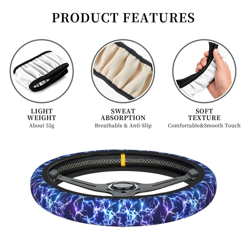 Abstract Blue Cool Lightning Steering Wheel Cover for Women Men