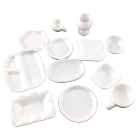 moin moin 2207mini2 Miniature 1/12 Dollhouse Tableware, 12-Piece Set, Accessories, Decoration, Interior, White, Cutlery, Plate, Doll, Ceramic