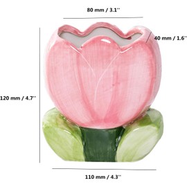 ZHU YU CHUN 1 PC Ceramic Tulip Make up Brush Holder Flower Toothbrush Holder Cosmetic Storage Box Pen and Pencil Holder Desktop Organizers (Pink)