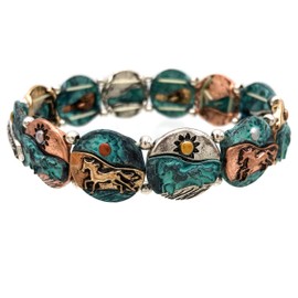 Western Peak Horse Navajo Aztec Tribal Stretch Bracelet (Patina)