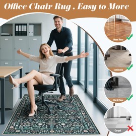 Office Chair Mat Desk Chair Hardwood Mat, Easy Glide Office Rug Under Chair Mat for Home Gaming Rolling Chair Tile Floor,Large Floor Protector Rug,Anti-Slip, Chenille Material (Vibrant Green, 36x48)