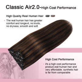 Sweetmet Air2.0 Clip in Hair Extensions Real Human Hair 20inch 4pcs #1Bp4 Natural Black Mixed Middle Brown Remy Real Human Hair Extensions Clip ins 60g Thick Seamless Double Weft（#1Bp4-20inch）