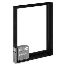 Ampersand Floaterframe Readymade Frame for Flat and 1 1/2" Deep Wood Panel and Canvas Artwork, Paintings, Prints, and More, 16"x20", Black Thin