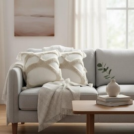 JMGBird Throw Pillows 18x18 Set of 2 with Inserts - Decorative Couch Pillows for Sofa, Bed, Living Room - Soft Square Accent Pillows Indoor Home Decor (Khaki)