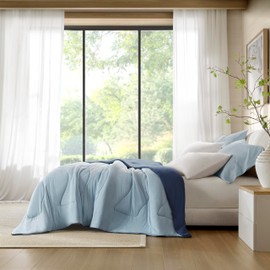 Harbor House Cooling Reversible Tencel Comforter Blanket – King/Cal King Size, Cool-Touch Nylon Blend, Moisture-Wicking & Breathable for Hot Sleepers, Blue/Navy, 108x94 Inches