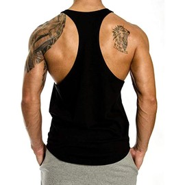 ZUEVI Men’s Stringer Tank Tops Y-Back Bodybuilding Muscle Cut T-Shirts Gym Fitness Tee Shirts(Black-L)