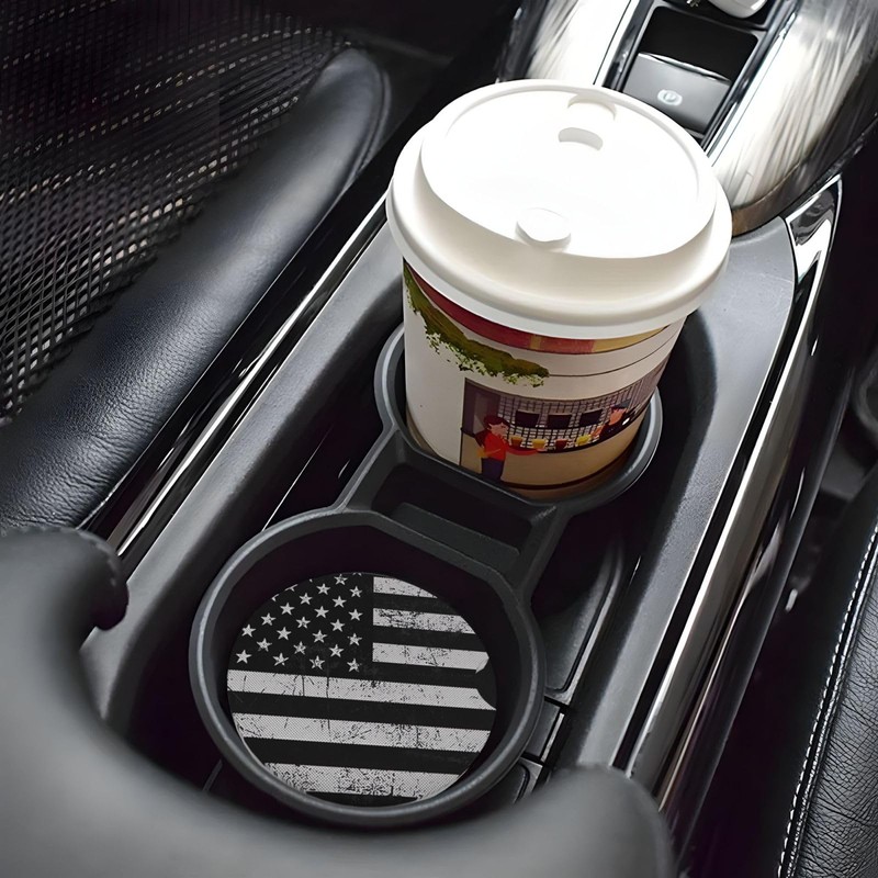 Black White American Flag Absorbent Ceramic Car Coasters for Cup