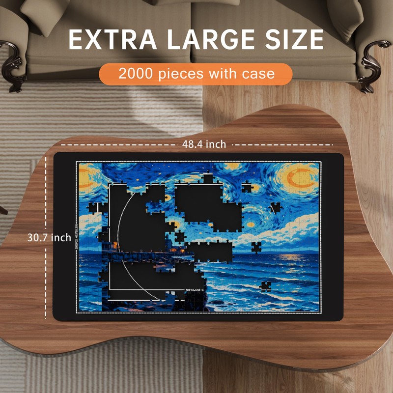 Lwoeo Jigsaw Puzzle Mat Roll Up 2000 Pieces, Black 48.4”