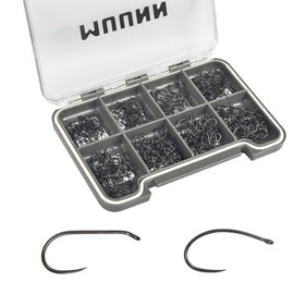 MUUNN 240Pcs Fly Tying Hooks Assortment, Barbless Fishing Hook Trout, Curved Nymph Hooks and Dry Fly Fishing Hooks Fly Tying 10# ~18# with Fly Box