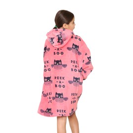 A2Z 4 Kids Girls Boys Oversized Hoodie Animal Blanket Super Soft Warm Fleece - Snuggle 932 Peek A Boo Coral Short