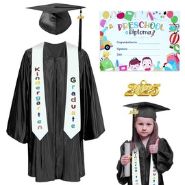 Graduation Gown Cap Tassel Set 2025 for High School and Bachelor, Children, Black, 30