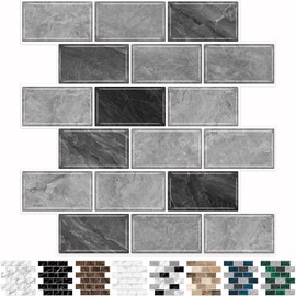 URCOLOR 10-Sheet Peel and Stick Backsplash for Kitchen,12"x12" Self Adhesive Wall Tiles Stick on Back Splashes for Bathroom Gray Marble Look