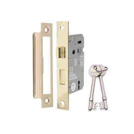 Infinity Decor CE Approved 2.5 Inch 3 Lever Mortice Sash Lock Set Key Locking Security Reversible Catch – for Internal and External Doors (Electro Brass)