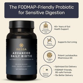 Inessa Daily Biotic - Probiotics for Women Digestive Health with Delayed Release Technology - Advanced Probiotic with 10 Billion CFU - Lactobacillus Rhamnosus Strain 60 Vegan Capsules for Men & Women