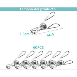 WZDK 60PCS Pinzas para Ropa Tendedero de Acero Inoxidable, Versátil Pinzas para Ropa de Alta Resistencia para Tendedero, Calcetines, Toallas