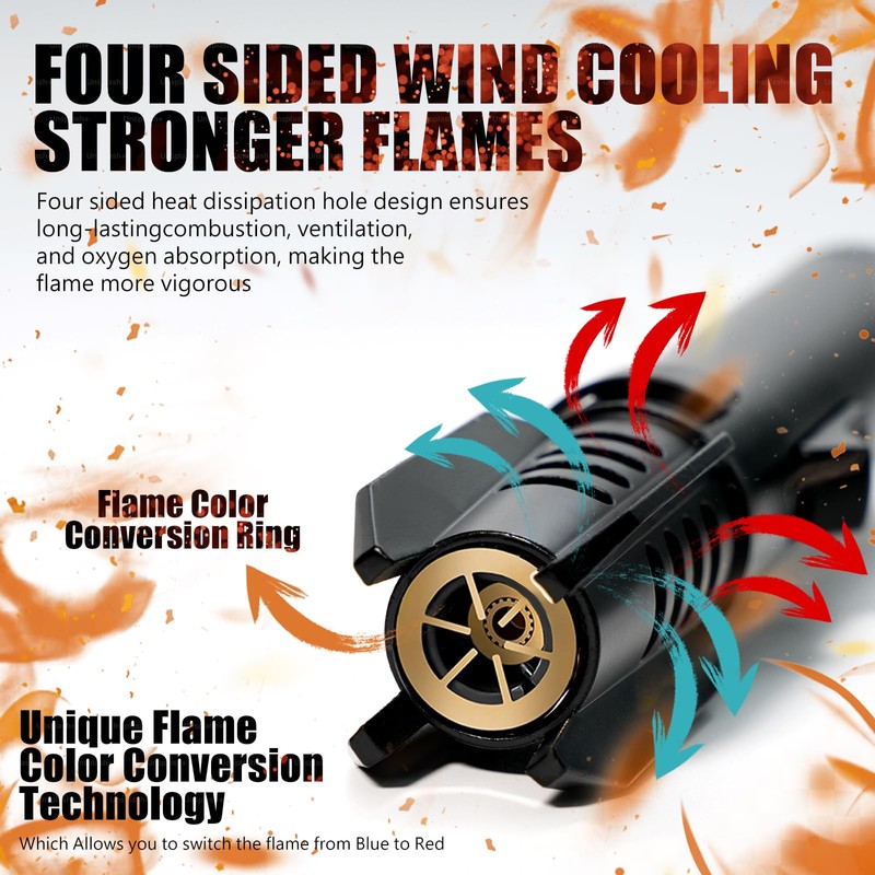 Camping Torch Lighter, Bright Fire Windproof Butane Refillable Straight Flame