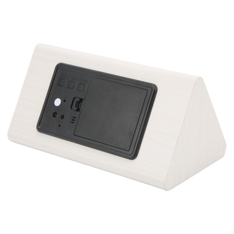Triangular Wood Clock Adjustable Brightness Sound Control Temperature Display 12/24