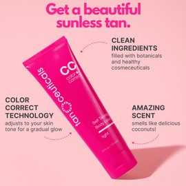 Tanceuticals Self Tanning Body Lotion - Light Self Tanner, Gradual Color Correcting & Natural Looking Sunless Tan – Quick Fake Tan, Bronze Glow - Fresh Coconut Scent & Healthy Ingredients (Light)