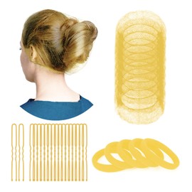ZefeqCo 120Pcs Hair Net Accessories - Blonde - 50Pcs Hair Nets (20inch), 45Pcs Hair Pins (6cm), 25Pcs Hair Ties