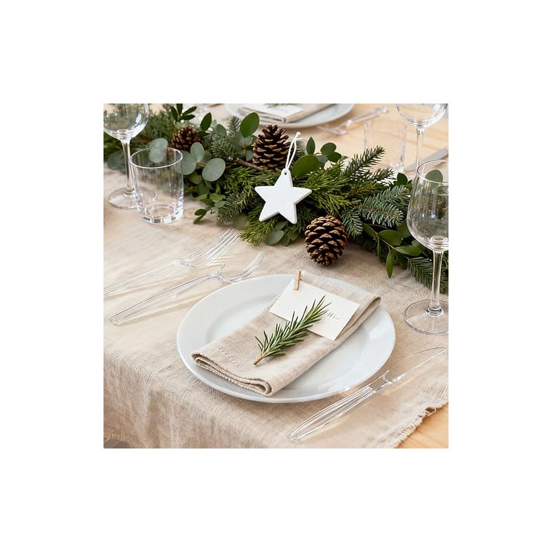 Zcaukya Clear Plastic Silverware Set, 300 Count