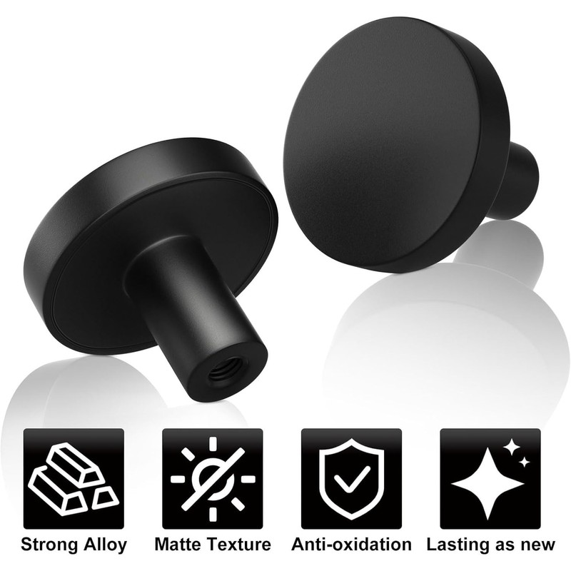 30pcs Matte Black Round Cabinet Knobs - Drawer & Dresser