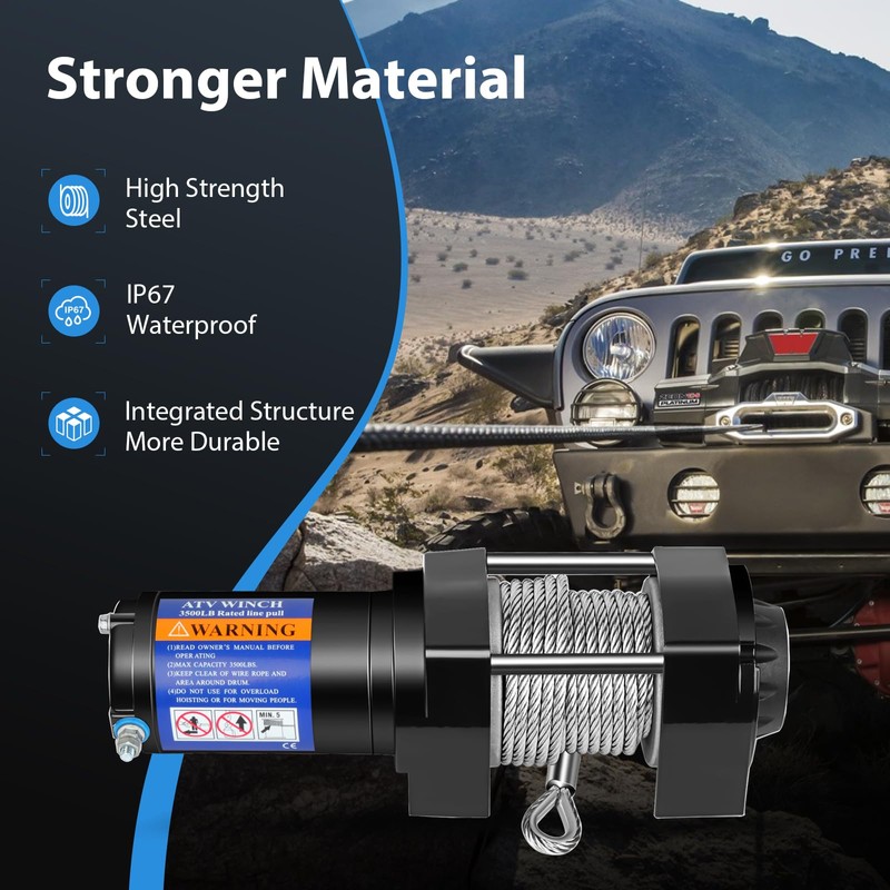 TFGCSG 3500LBS Winch, 3500LBS ATV UTV Truck winch, 12V 3500LBS