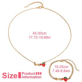 MenYiYDS 5 Pcs Alloy Cute Strawberry Necklace Earrings Ring Bracelet Fruit Strawberry Shaped Earrings Necklace Small Accessories Jewellery Gifts Party Supplies