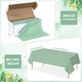YIDAKO 54 Inch×300 Feet Sage Green Tablecloth Roll Disposable Rectangle Light Green Table Cloth Roll Plastic Table Covers with Slide Cutter for Birthday Bridal Wedding Baby Shower Party Decorations