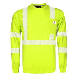 BOCOMAL FR Tee Shirts High Visibility/Hi Vis Flame Resistant/Fire Retardant Shirt 6oz Yellow Men's Safety Shirts