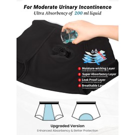TIICHOO Mens Incontinence Underwear Washable Cotton Leak Proof Boxer Shorts Ultra Absorbency Pack of 3 (Medium, 3 Black)