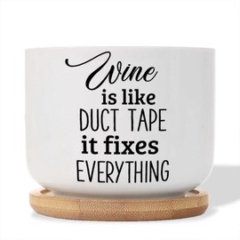 DecStic Wine is Like Duct Tape It Fixes Everything Ceramic Planter Positive Motivational Pots for Plants with Drainage Holes and Saucers Pot for Outdoor Garden Home Plant