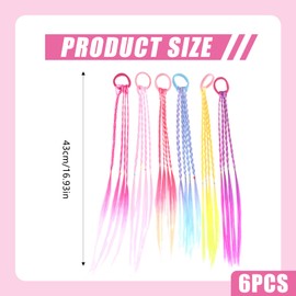 6-Pack Colorful Braided Hair Extensions for Girls – Elastic Tie-On Synthetic Braids with Colored Bands (Little ponytail)