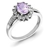 Sterling Silver Rhodium Diam. & Oval Pink Quartz Ring