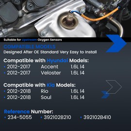 SYKRSS Oxygen O2 Sensor 234-5055 Compatible with Kia 2012-2018 Rio,Soul 1.6L L4, 392102B410 392102B210 Upstream Replacement Oxygen Sensor Compatible with Hyundai 2012-2017 Accent,Veloster,1PCS