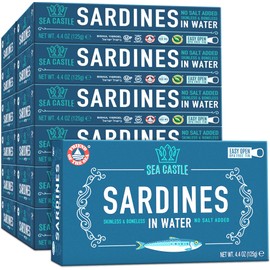 Sea Castle No Salt Added Skinless and Boneless Sardines in water, 4.4oz (12 Pack)