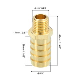 sourcing map Brass Hose Barb Fittings 2pcs 5/8" Barb x 1/4" NPT Male Brass Barb Pipe Fitting for Water Fuel Air