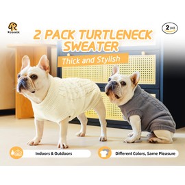 Roseelk 2 Pack Dog Sweaters for Small Dogs - Puppy Medium Warm Clothes in Winter, Turtleneck Pullover Design for Boy Girl Pet, Doggie, Cat, Kitten Chihuahua Bulldog Pug Beagles (M, Grey, Beige)
