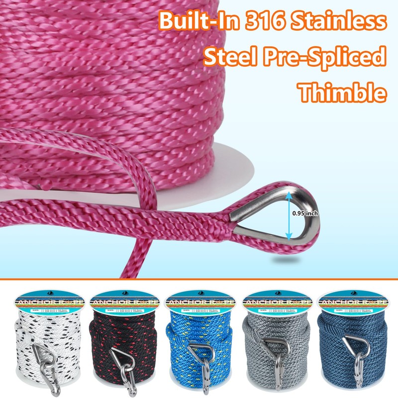 3/8 Inch 50 FT Anchor Rope, Boat Anchor Rope Solid