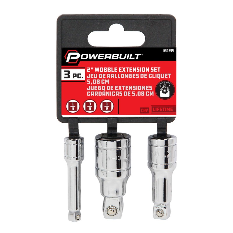 Powerbuilt 1/2-inch Drive Wobble Extension Set, 3 Piece, 1/4-inch, 3/8-inch,