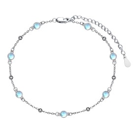 HPQQ Moonstone Anklet for Women Sterling Silver Natural Moonstone Stone Ankle Bracelet Bead Beach Chain Anklet Jewelry Birthday Mothers Day Gifts for Women Her Mom