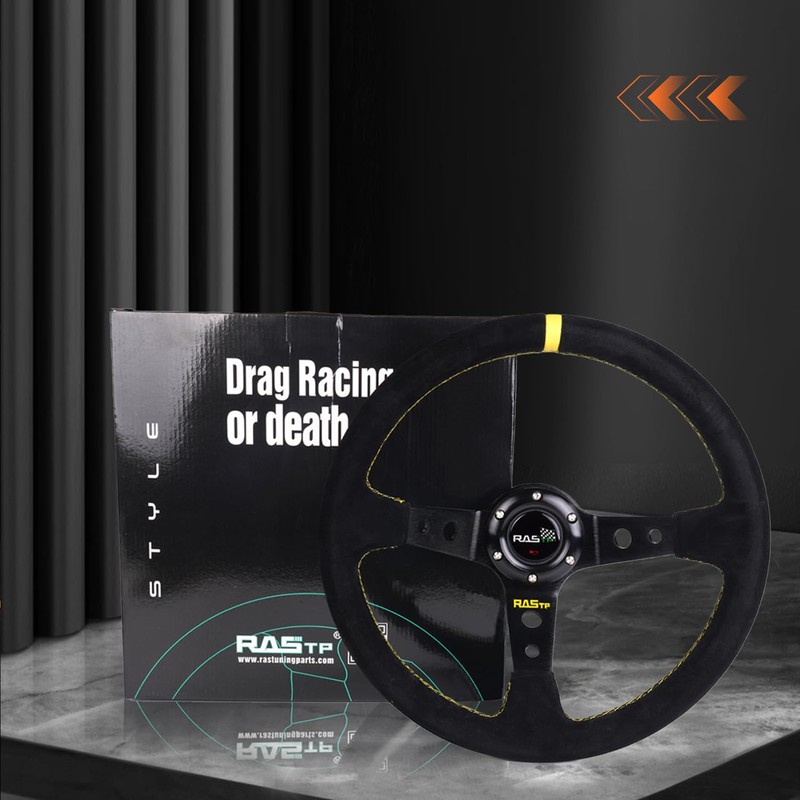 RASTP Universal Racing Steering Wheel Suede Deep Dish 13.58”/345mm 6