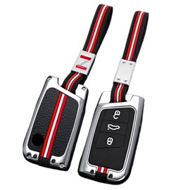 Happyit Zinc Alloy Car Key Cover Key Fob Cases Compatible with Volkswagen VW Passat B8 Arteon CC New Magotan B5 Jetta Skoda A7 Variant 3/4 Buttons (Silver+Rope+3B)