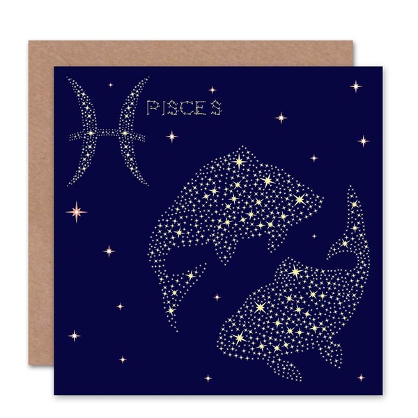 ASTROLOGY PISCES STAR SIGN CONSTELLATION BLANK GREETINGS BIRTHDAY CARD ART