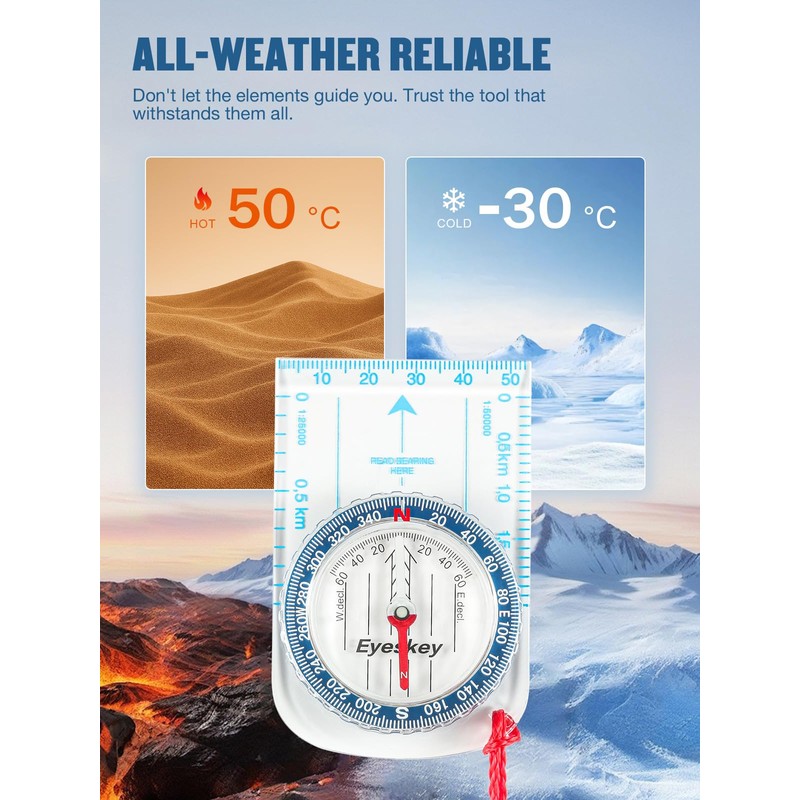 Eyeskey Ultra-Light Compass,Compact Hiking&Mountaineering, Accurate Orienteering Compass with Map Scales