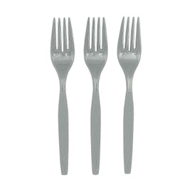 Fun Express - Metallic Silver Plastic Forks (50 Pc) - Party Supplies - Solid Tableware - Cutlery - 50 Pieces