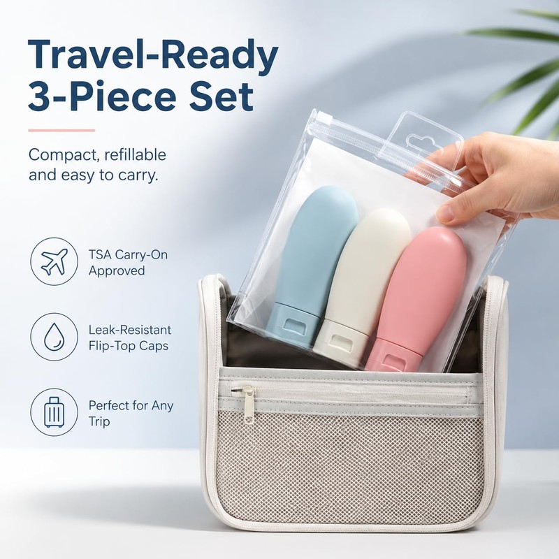 Travel Bottles, 3 Piece Leakproof Squeezable Containers