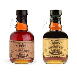 Two Glass Jars of Vermont Pure Maple Syrup - Bourbon Maple Syrup and Rum Maple Syrup