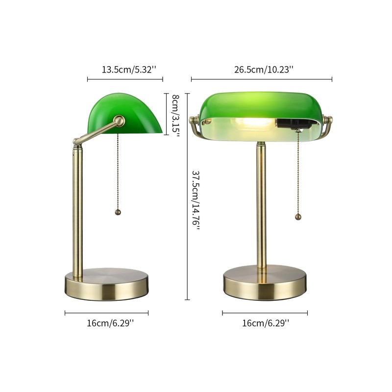 Newrays Traditional Green Glass Bankers Desk Lamp with Pull Chain